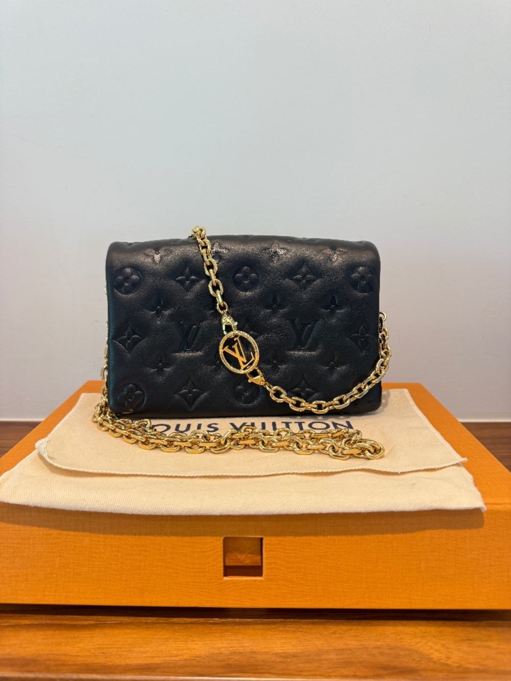 Louis Vuitton Lambskin Embossed Monogram Pochette Coussin Black Pre-Owned